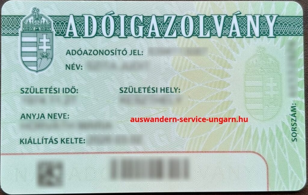 Beispiel einer ungarischen Steuerkarte.